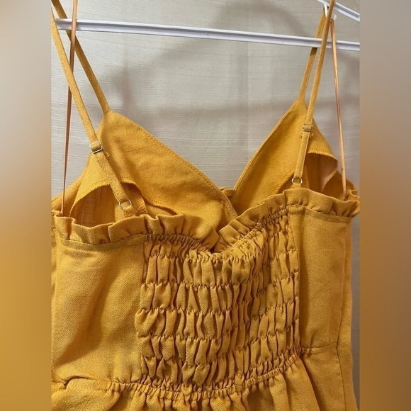 Moon River mustard mini button up tie up wrap style summer dress size small - Picture 8 of 8